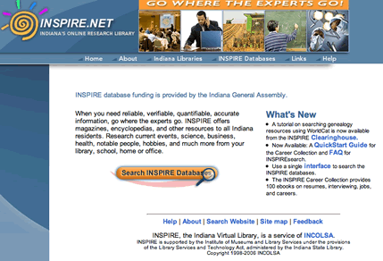 screen shot of INSPIRE home page