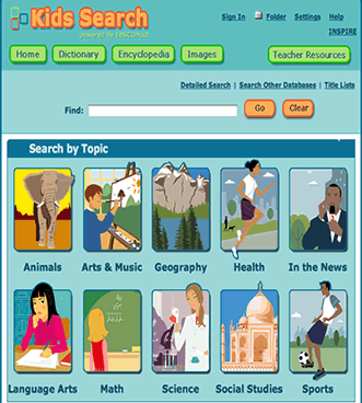 screen shot of Kids Search menu